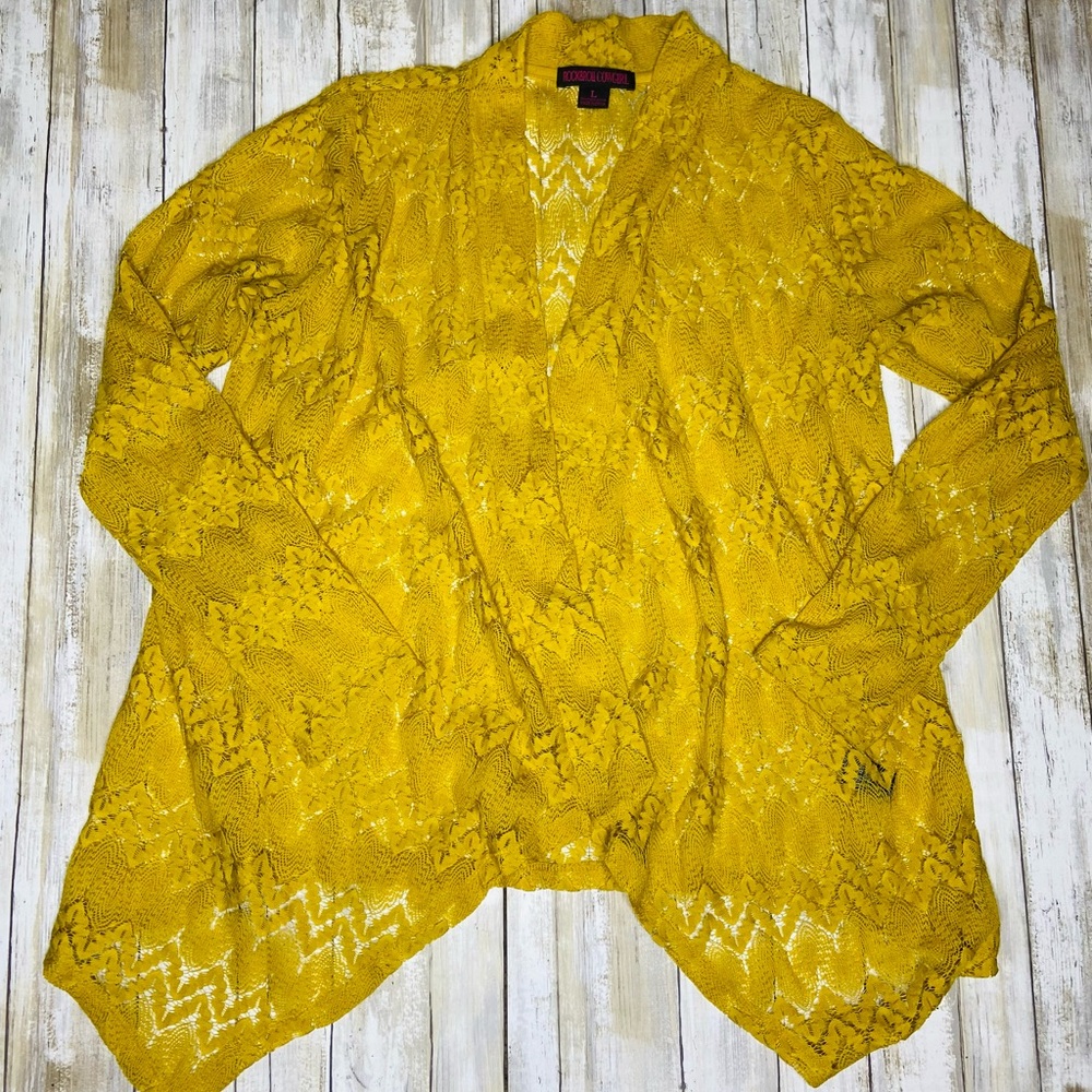 Rock & Roll Cowgirl Mustard Yellow Lace Cardigan Size L